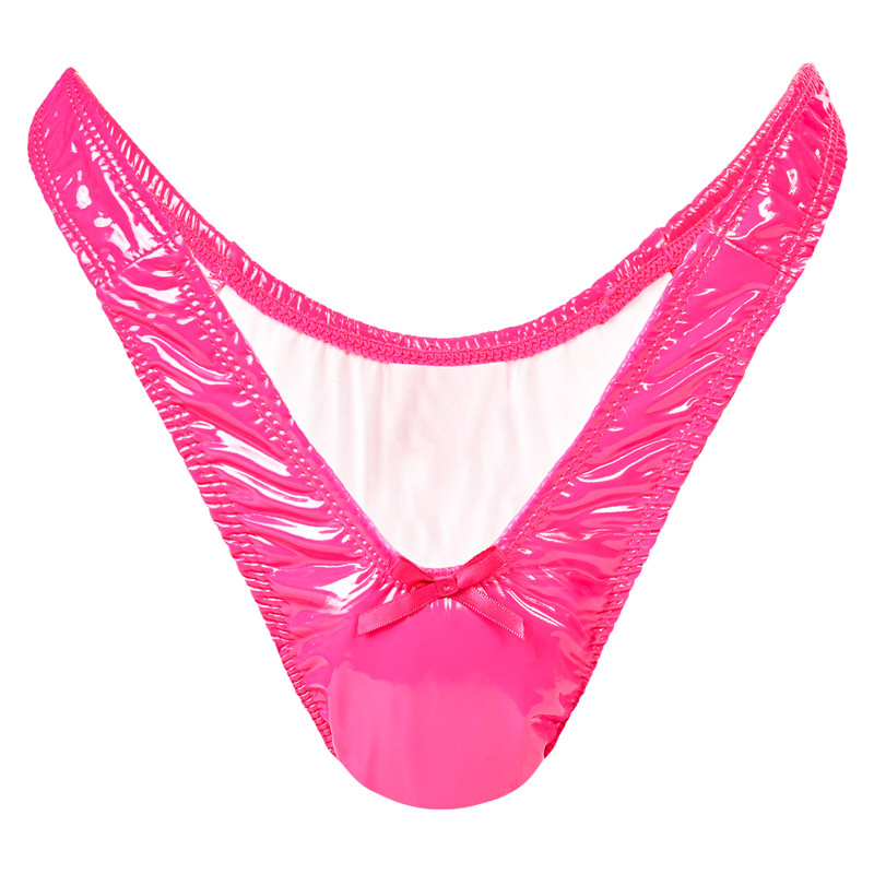 Little Secret Faux Leather Thong Tucking Gaff Panties Hot Pink - Image 5