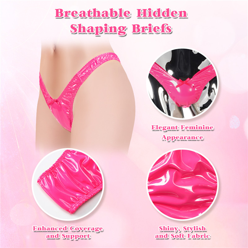Little Secret Faux Leather Thong Tucking Gaff Panties Hot Pink - Image 7