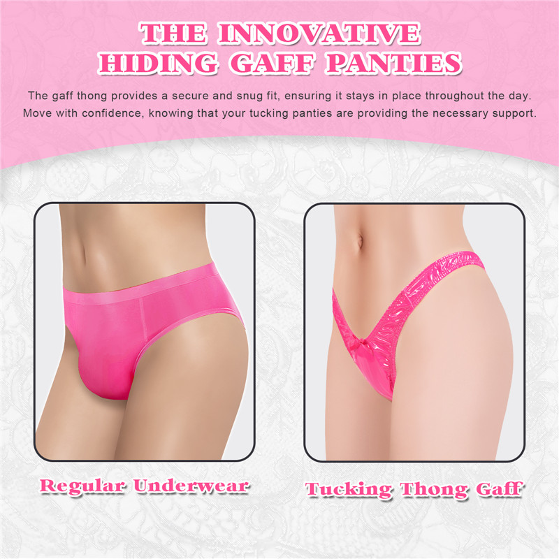 Little Secret Faux Leather Thong Tucking Gaff Panties Hot Pink - Image 8