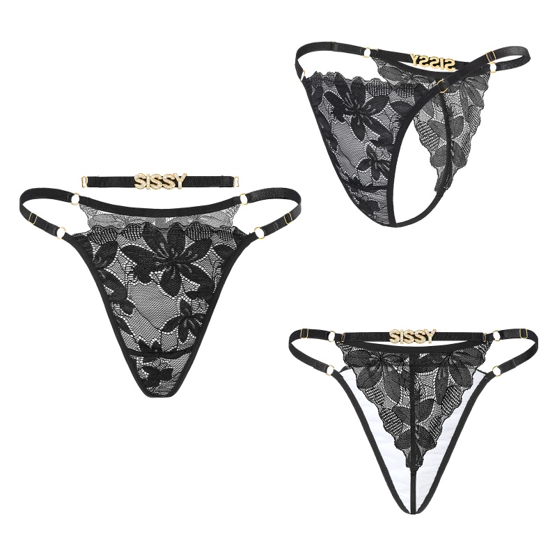 SissyUniversity Doll Lace and Rhinestone Tanga Tucking Gaff Thong Panties - Image 5