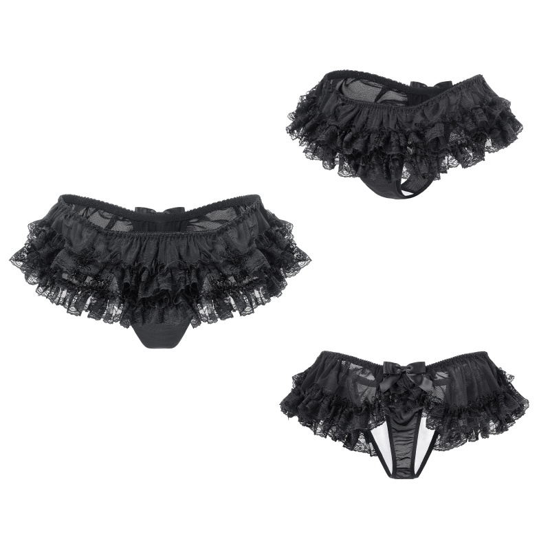 Lace Skort Tucking Thong Panties Black - Image 5