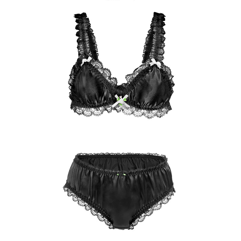 SissyUniversity Lacy Frill Bralette Set Black - Image 5