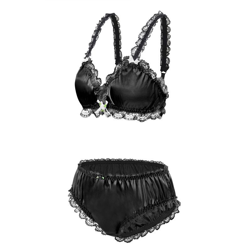 SissyUniversity Lacy Frill Bralette Set Black - Image 6