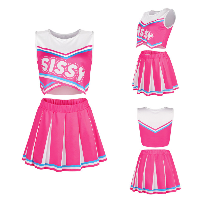 Cheer SissyUniversiry Croptop Mini Skirt Bralette Set Hot Pink - Image 5