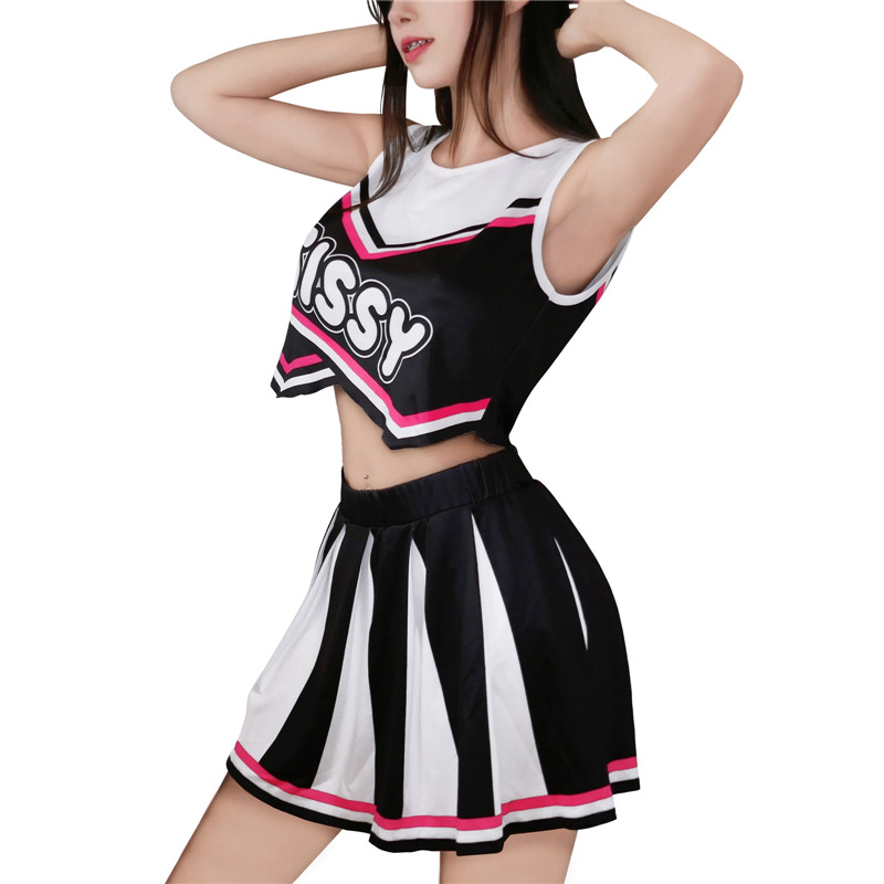 Cheer SissyUniversiry Croptop Mini Skirt Bralette Set Black - Image 5