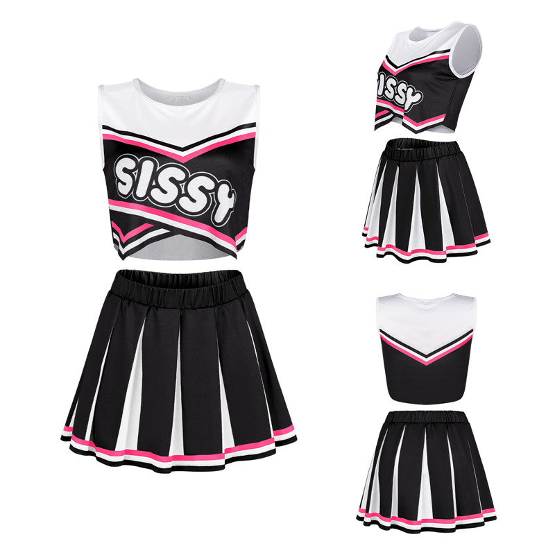 Cheer SissyUniversiry Croptop Mini Skirt Bralette Set Black - Image 6