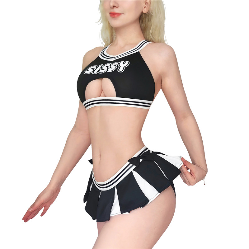 Cheer SissyUniversiry Bralette Skort Set Black - Image 2