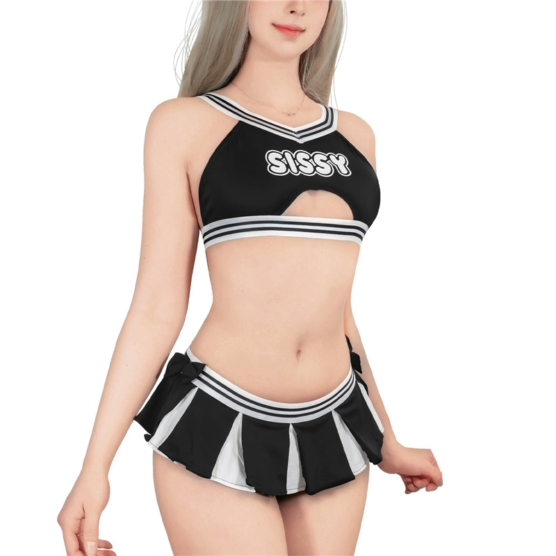 Cheer SissyUniversiry Bralette Skort Set Black - Image 5