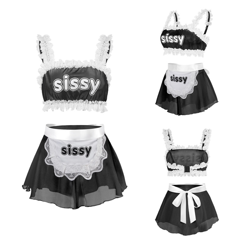 SissyUniversity Maid See-through Bralette Skirted Panties Set Black - Image 6