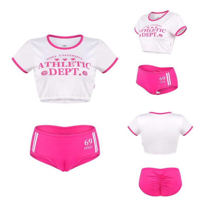 SissyUniversity Varsity Gym Camel Toe Tucking Gaff Shorts Set - Image 5