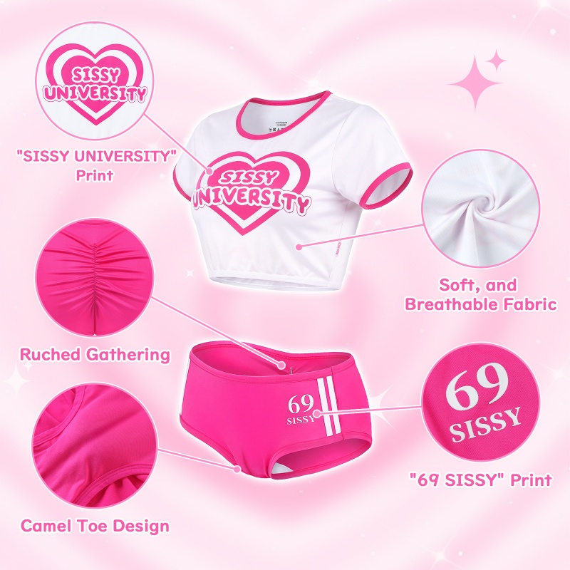 SissyUniversity Sorority Gym Camel Toe Tucking Gaff Shorts Set - Image 6